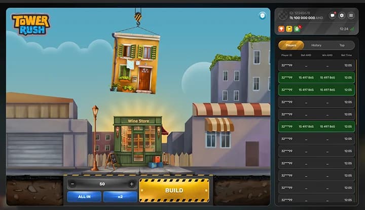 Tower Rush authentic game interface